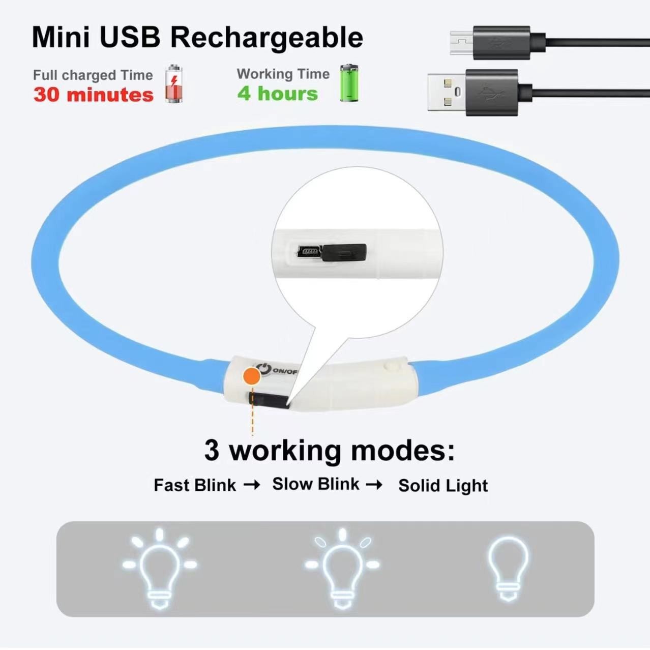 Silicone LED Dog Collar Rechar - Tech Dog Accessories 评论和价格