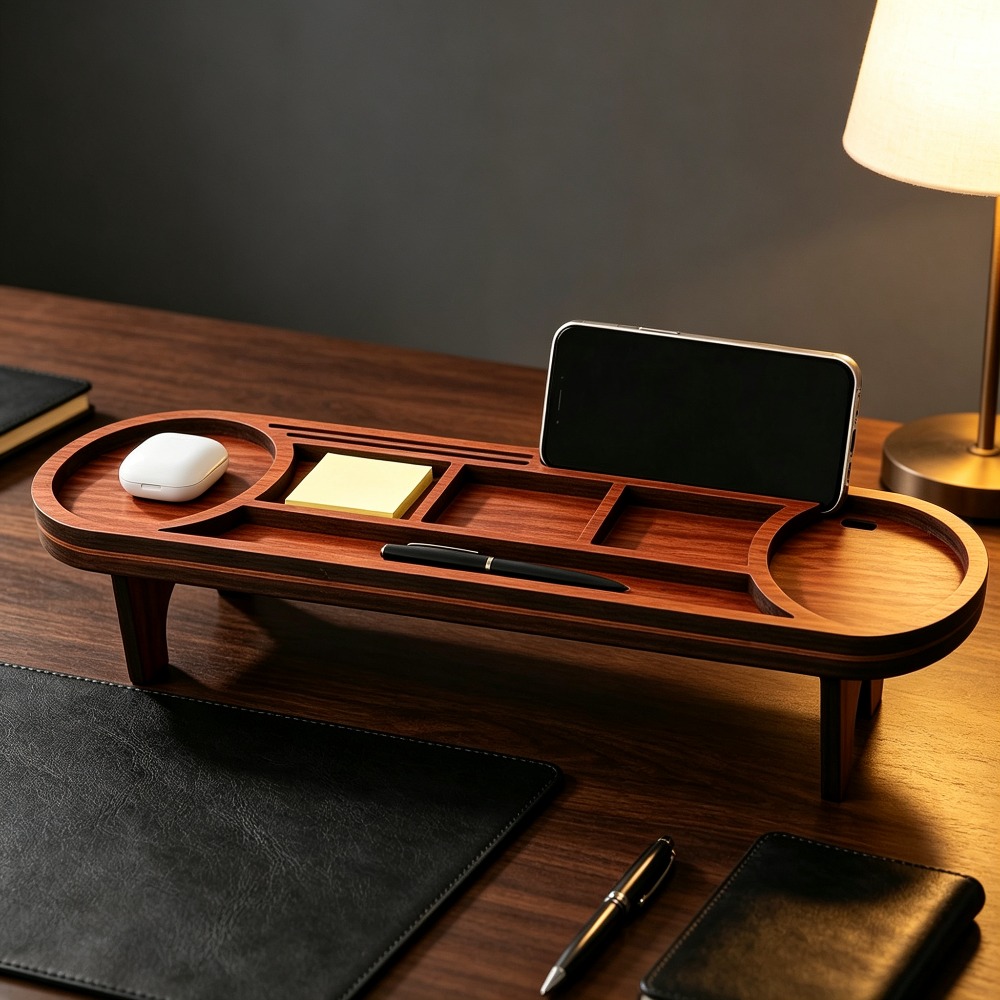 Wooden Desk Organizer with Pho - Tech Office Accessories 评论和价格
